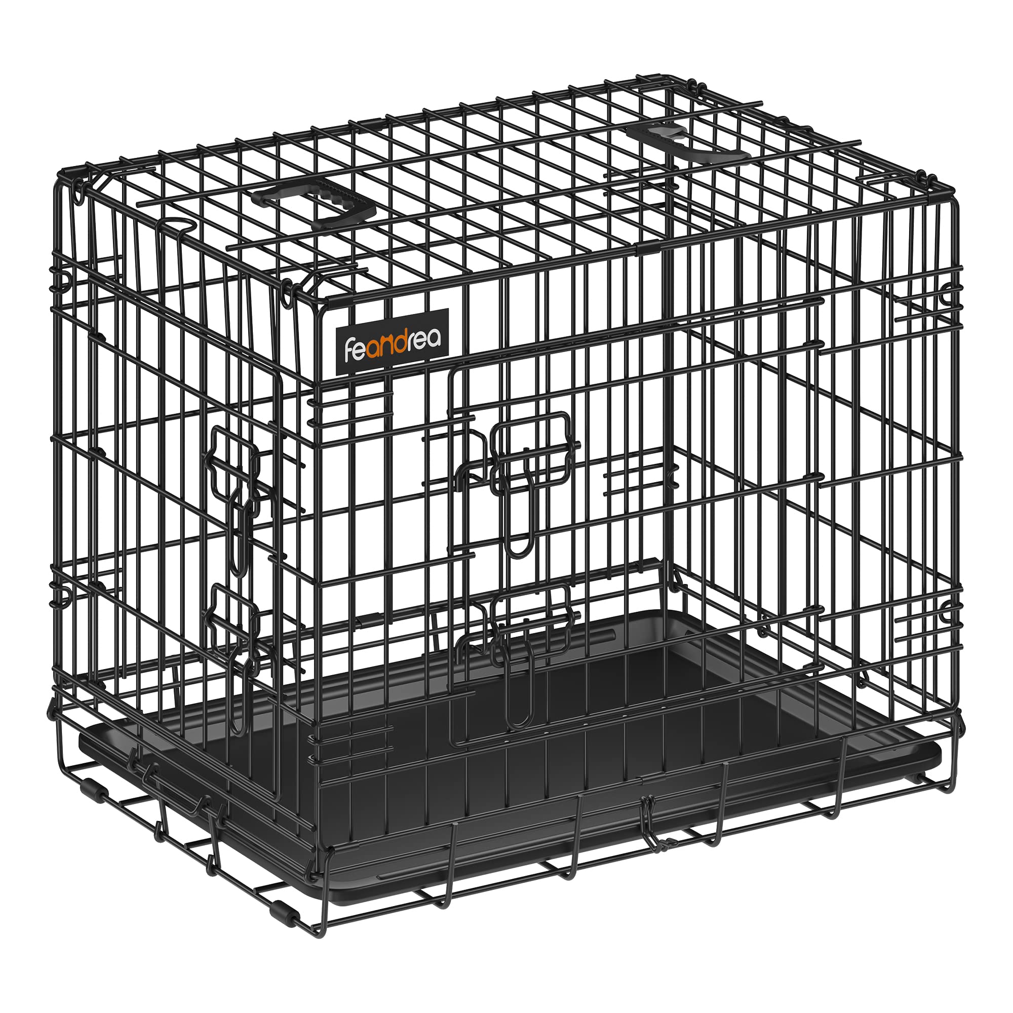 FEANDREA ペットケージ 犬用ケージ 小型犬用 61×43.5×50.5cm 室内外兼用 犬 トレー付き 折り畳み式 持ち手付き 移動便利 PPD024B01