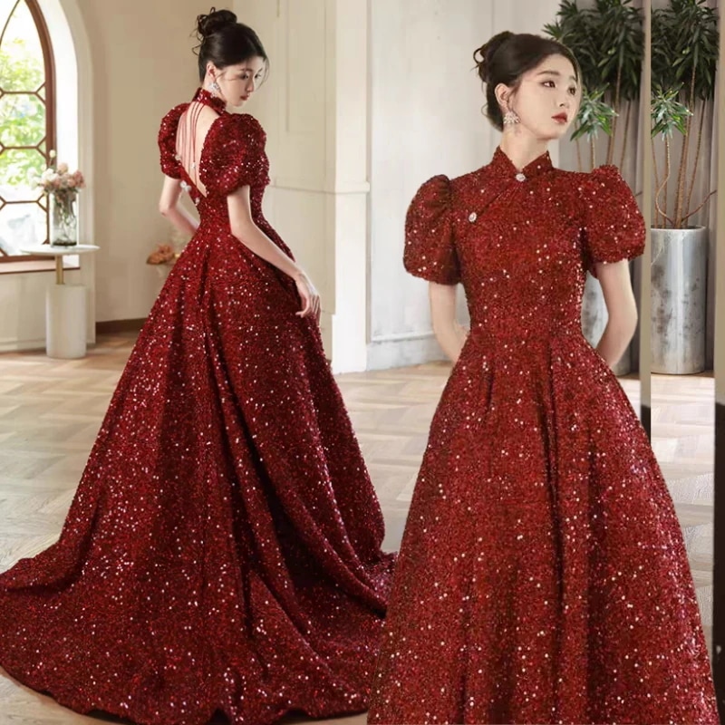カラードレス ウェディングドレス レッド 花嫁 結婚式 ドレス Aラインドレス 安い 花嫁 挙式 二次会 ブライダル 結婚式 レディース ロングドレス 袖あり レース プリンセスライン 撮影 ト
