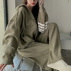 セットアップ レディース 上下セット 2点セット ツーピース スウェット ジップ フード 前開き ライン パーカー クロップ丈 ドローストリング スウェットパンツ 長袖 フード付き トレンド ゆったり