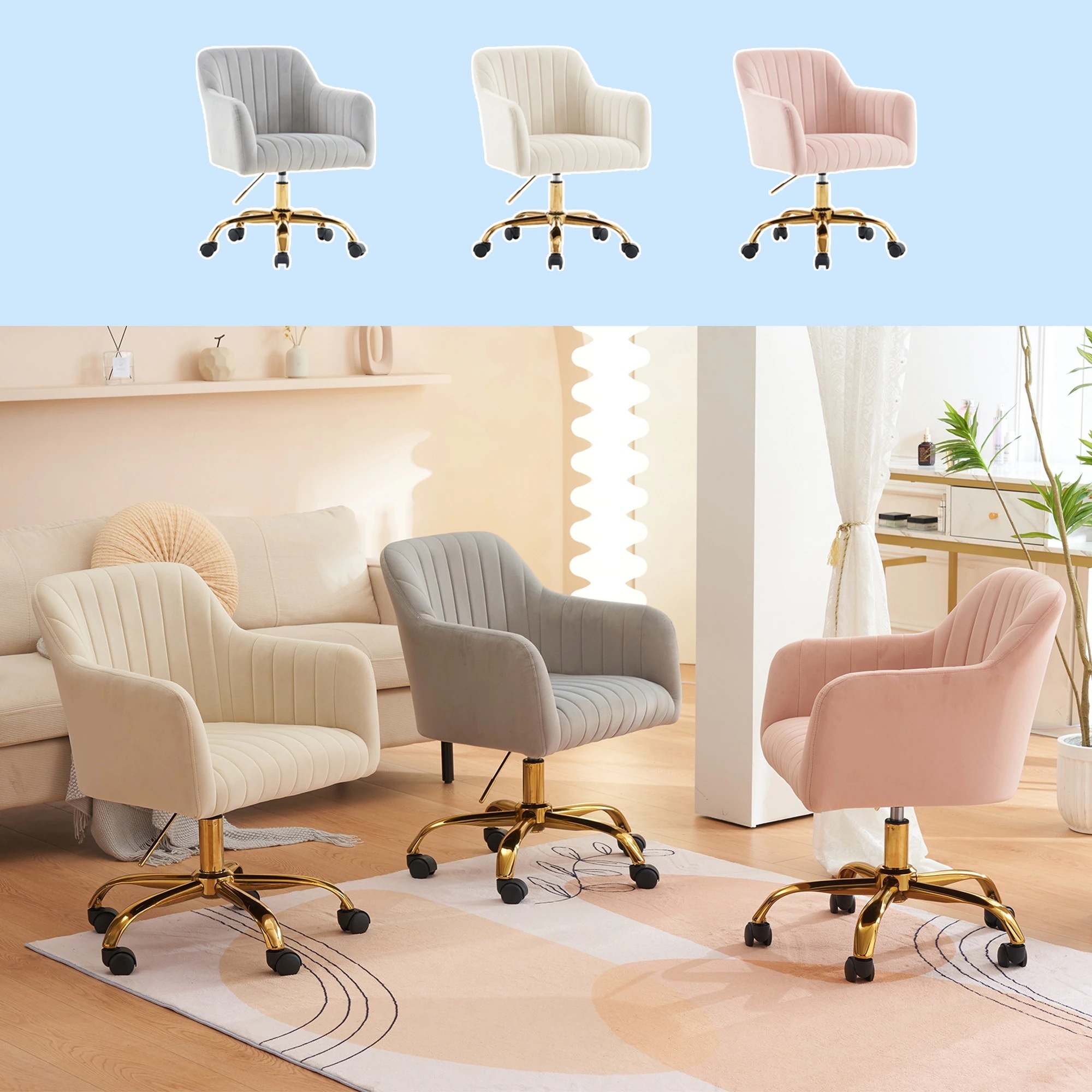 【国内即日発送】オフィスチェア デスクチェア 回転チェア 肘掛け付き ダイニングチェア パソコンチェア ワークチェア ソファチェア リビングチェア 柔らかい レトロ かわいい モダン