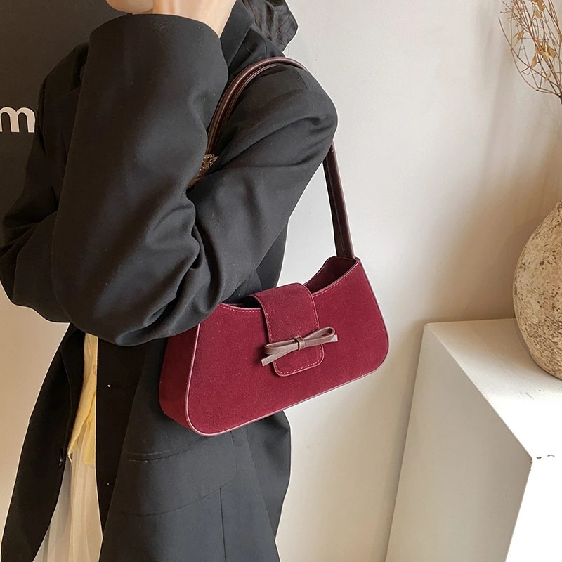 リボン付きドット柄ショルダーバッグ (T)