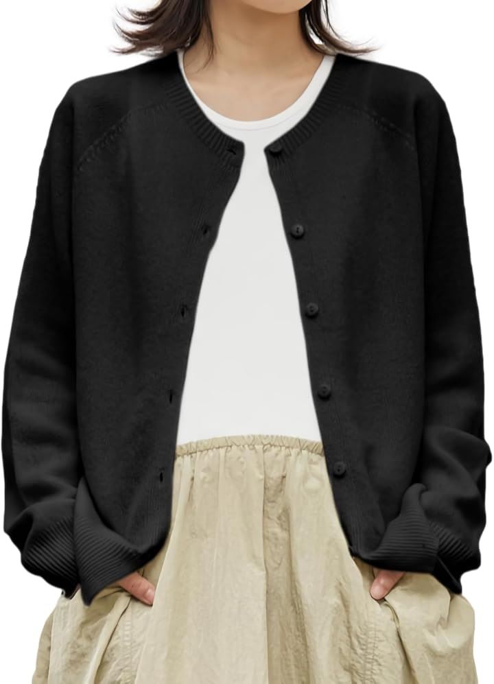 レディース カーディガン メリノウール100％ シンプル 柔らか 保湿性 吸湿性 暖かい 無地 普段使い 秋 冬 春 JP アルファベット(ブラック, L)