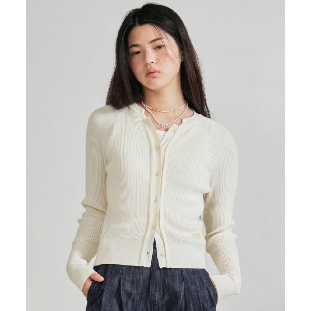 COVERNAT 女性女性用アンバランスニットカーディガンアイボリー