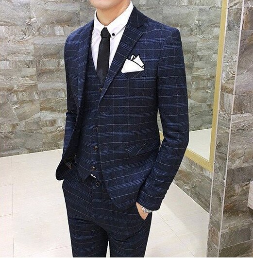 【3日で出荷】3ピーススーツ チェック柄 カジュアルスーツ メンズ スーツ 2つボタン ビジネススーツ 結婚式 就