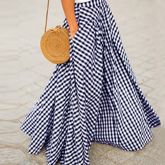 スカート ボトムス マキシ丈 Aライン プリーツ ハイウエスト 大人可愛い カジュアル おしゃれ 大人女子 こなれ感 キュート ガーリー 主役級 抜け感 チェック柄 春 夏 20代 30代 40代