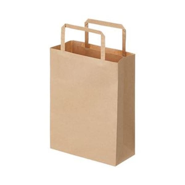 （まとめ）TANOSEE 紙手提袋 平紐 極小ヨコ180タテ240マチ幅80mm 茶無地 1セット（300枚：50枚6パック）3セット