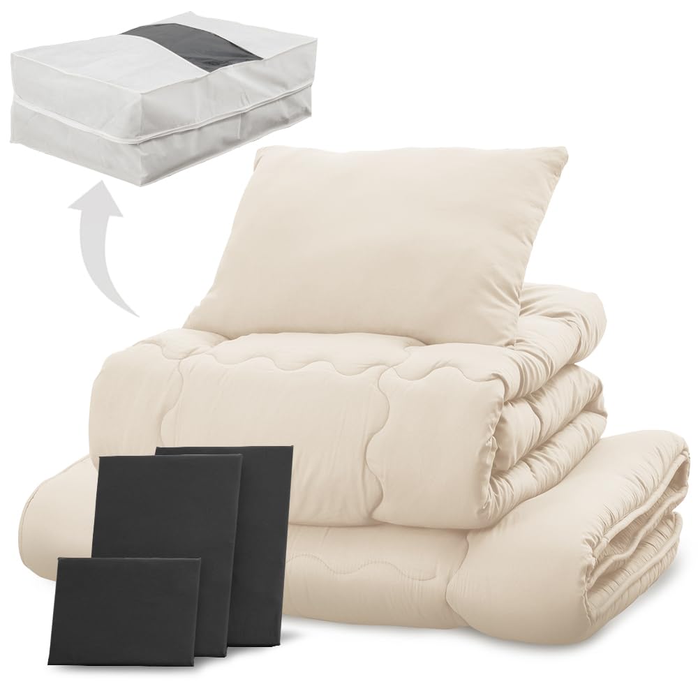 アイリスプラザ すぐ使える布団7点セット シングル 抗菌防臭 すっきり収納ケース付き しっとりなめらかピーチスキン加工 (掛け布団 敷布団 枕 各カバー付き) ブラック 8,298円