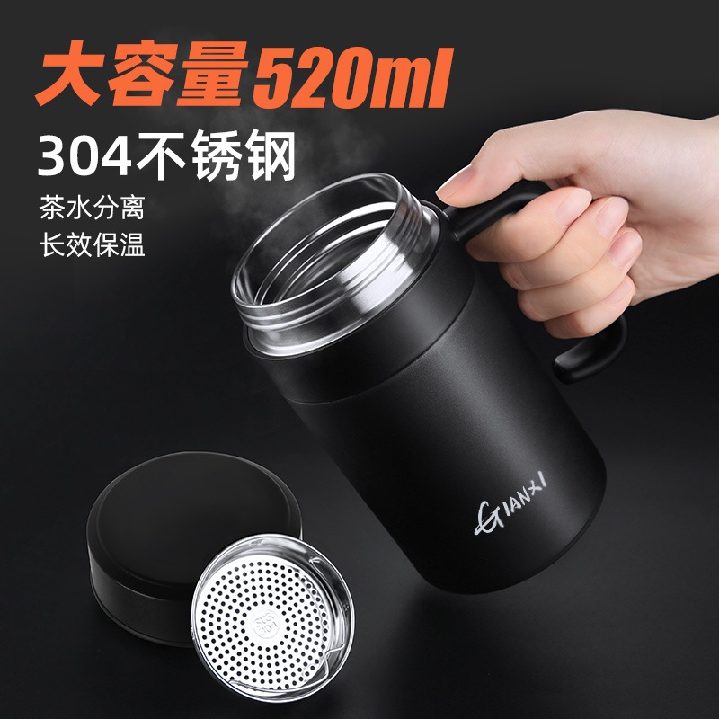 メンズ魔法瓶カップメンズティーカップメンズハンドル付きカップ女性用304ステンレス鋼大容量ボーイズ魔法瓶ウォーターカップ