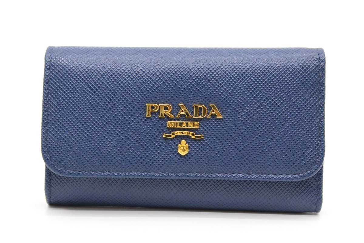 PRADA 1PG222 SAFFIANO METAL BLUETTE プラダ 6連キーケース サフィアーノ メタル 型押カーフレザー ブルー/ゴールド