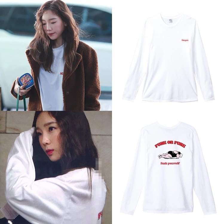 少女時代キムテヨンストリートスタイル長袖tシャツ春夏プリント男女兼用ボトムスシャツ