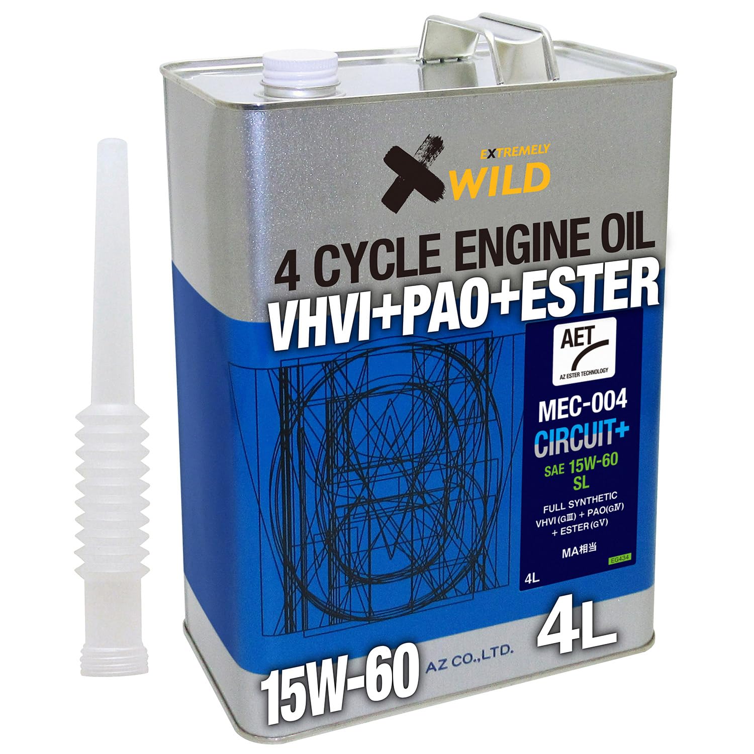 AZ(エーゼット) バイク用 4サイクル エンジンオイル MEC-004 サーキット プラス 15W-60 4L 100%化学合成油 エステル配 8,072円