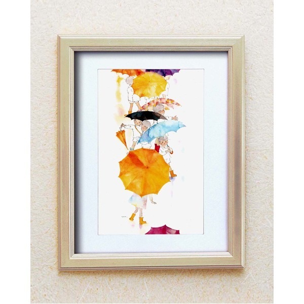 絵画額縁/シルバーフレーム [いわさきちひろ/かえり道] 壁掛け用 ひも付き 中身入替可 日本製