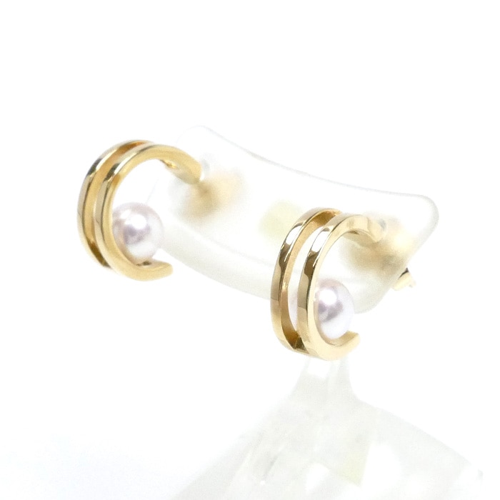 MIKIMOTO ミキモト K18YG イエローゴールド パール ピアス PE-1723PK パール約5.0mm 3.4g レディース 中古 美品