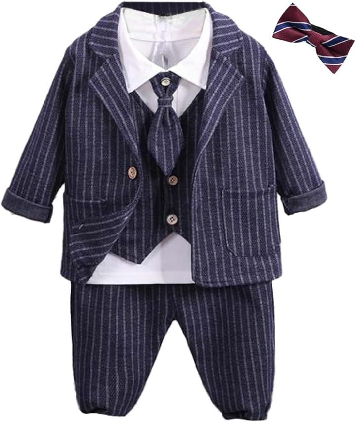 初めての紳士トータルコーデ ベビー フォーマル スーツ 6点セット 男の子 赤ちゃん ボーイズ タキシード 入園式 卒園式 七五三 誕生日 結婚式(ネイビー, 90)