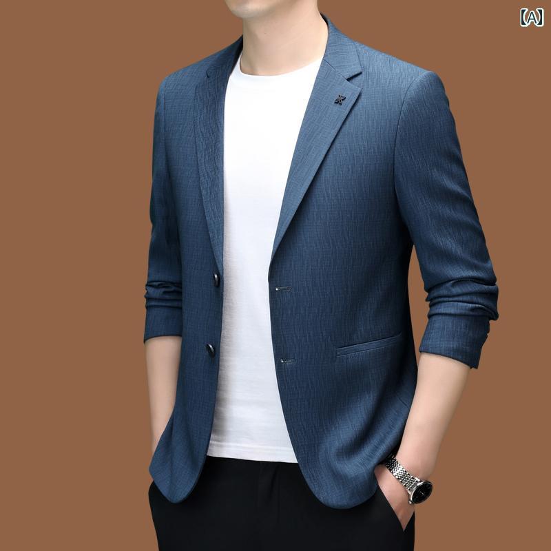 ビジネス　スーツ　ジャケット ピエールカルダンの 高級 マルベリー シルク スーツ メンズ春秋 ファッション カジュアル シングル ライン 薄手 ジャケット