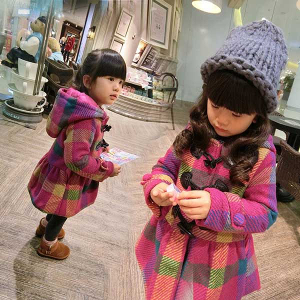 キッズコート女の子ダッフルコートフード付きツイード素材子供服 長袖 お嬢様 子供コートチェック柄キッ