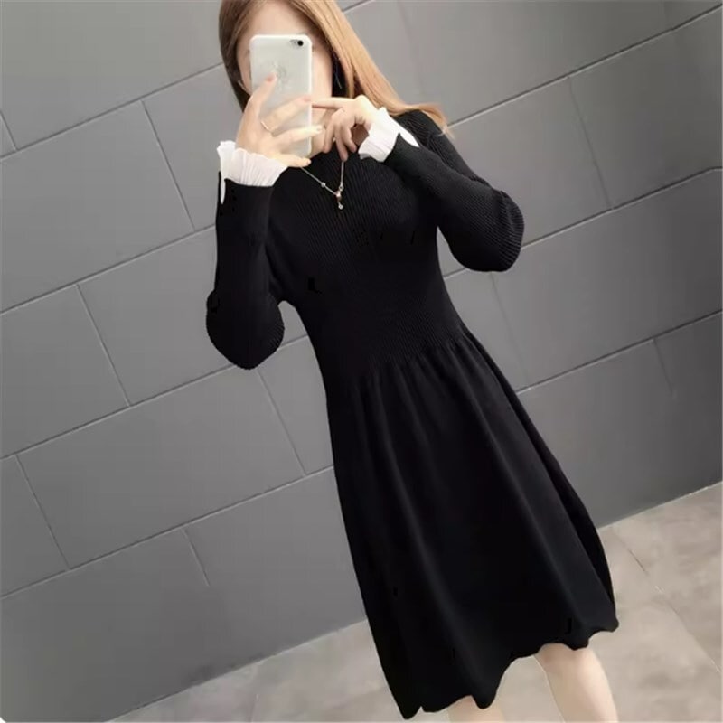 ワンピース ミモレ丈スカート ミモレ ミモレ丈 ミモレ丈ワンピース 袖あり 長袖 ラウンドネック ゆったりウエスト かわいい 大人可愛い きれいめ シンプル カジュアル 大人 上品 おしゃれ お洒落