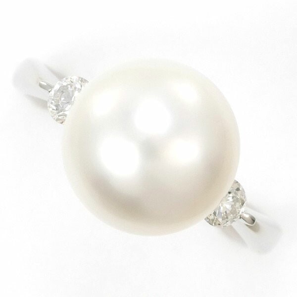 PT900 プラチナ リング 17号 パール(真珠) 約11.5mm ダイヤ 0.30 中古