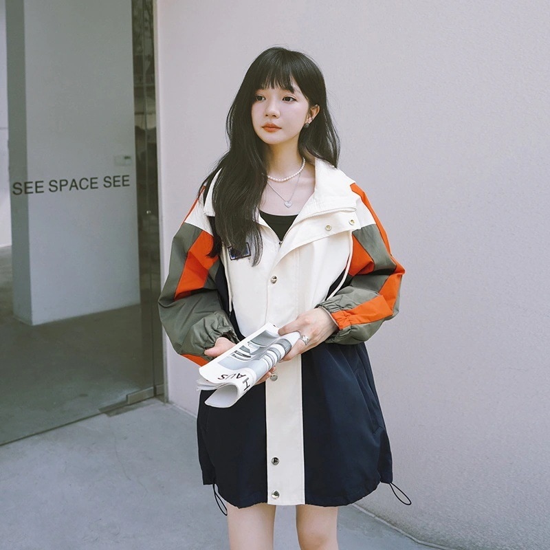 【3日出荷】可愛いコントラストカラーレディースアウター韓国ファッション春秋服トップス人気ジャケット 5,445円