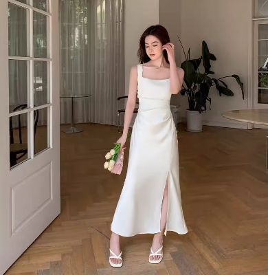 ドレス ワンピース ウェディング パーティー 結婚式 二次会 披露宴 演奏会 発表会 ステージ フォーマル キャバ 衣装 演劇 クラブ マキシ ノースリーブ スクエアネック マーメイド スレンダー