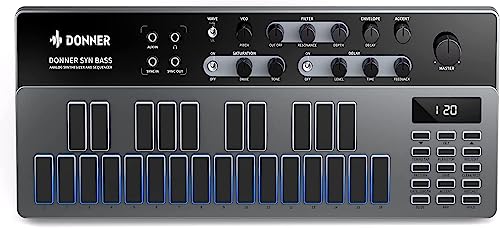 Donner シンセサイザー Essential B1 アナログ ベース シーケンサー 128パターン LEDスクリーン MIDI IN/OUT端子搭載 バックライト USB式 音楽制作 日本語説明書