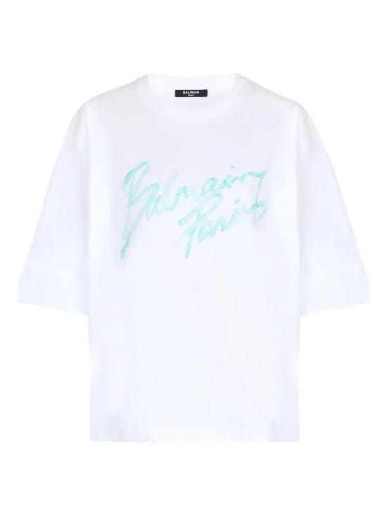 BALMAIN Women Tops GF1EG110BD41 GXF WHITE LIGHT GREEN