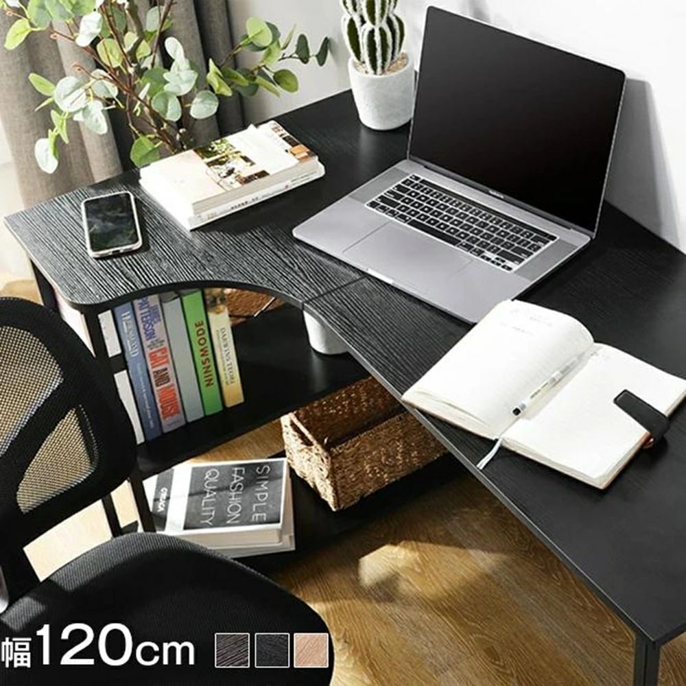 早割価格パソコンデスク l字 デスク L字 120cm 2段シェルフ付 l字型 木製 収納付 座デスク ミシン台 シェルフ付きデスク ラック付き デスク付き 8,600円