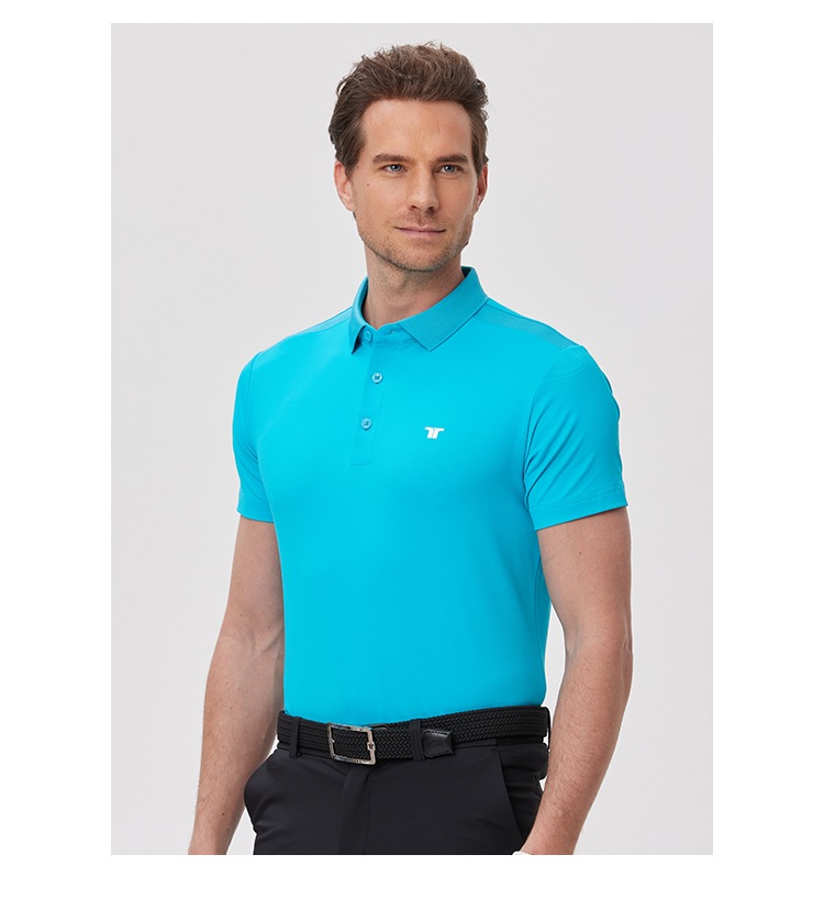 Teetimes ゴルフ 半袖 Tシャツ メンズ トップス 夏 速乾 通気性 菱形ジャガード スポーツ ポロシャツ ブルー