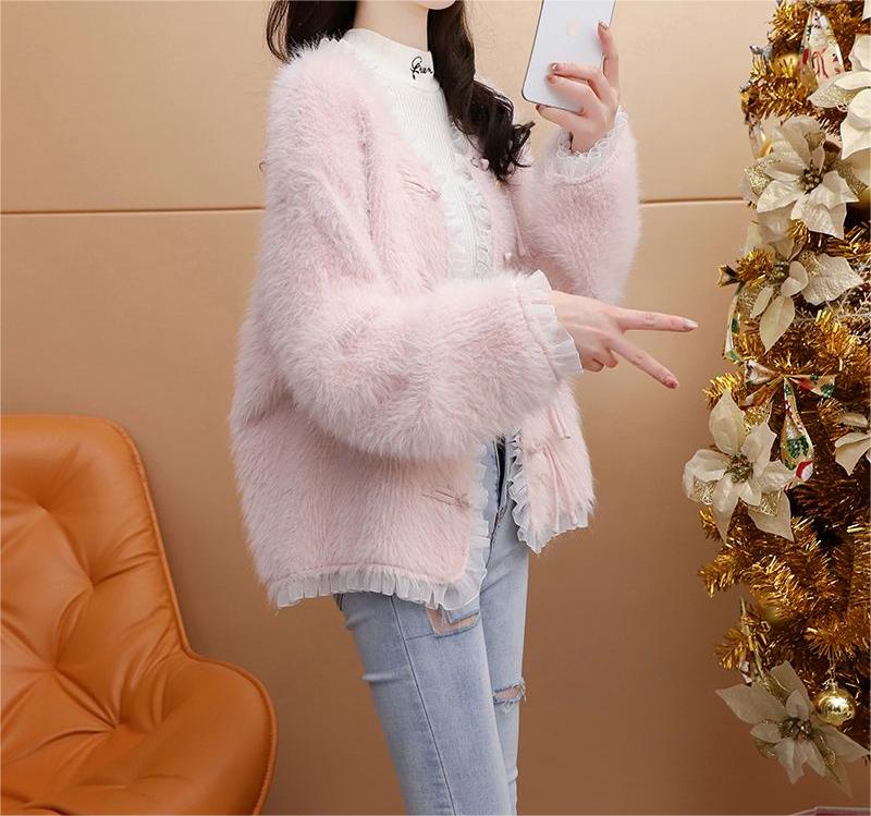 モコモコセーターカーディガンレディース2025春秋新作洋風減齢網赤ゆったり小香風ニットコート30%までに制限