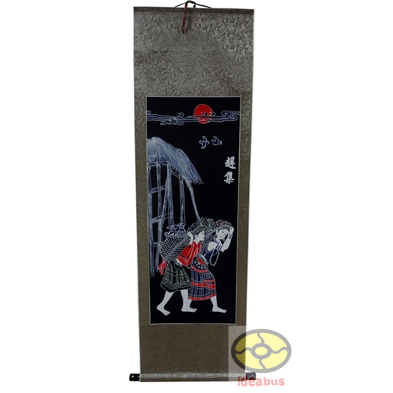 Chinese Painting Style Wall Decor Hanging Scroll Batik Tapestry - Wa Girls Go To Market 140x50cm