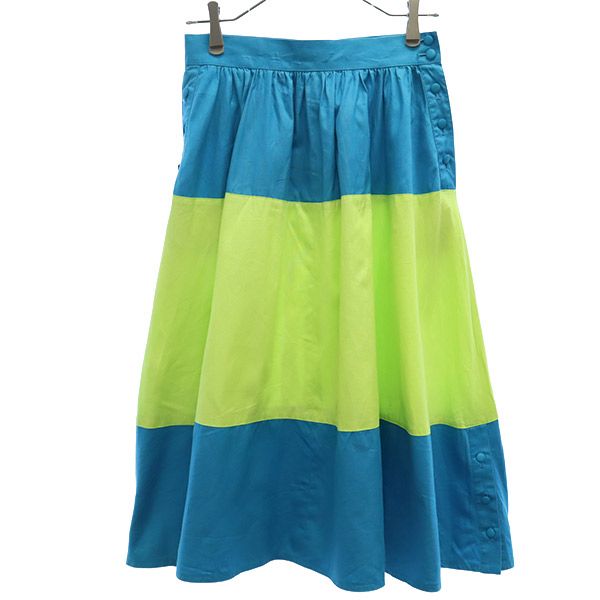 ミスクロエ 日本製 切替 ロング丈 切替 ギャザースカート 42 ブルー×グリーン miss chloe レディース