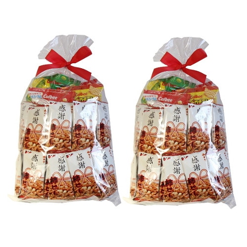 (地域限定送料無料) 2コセットカルビースナック入り！感謝感謝ラッピングセットA（6種50コ ）おか