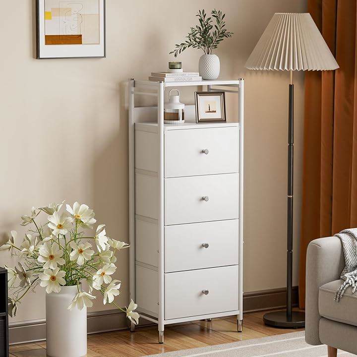 チェスト収納 タンス スリム ハイチェスト棚付き 軽量 服収納 箪笥布製 衣装ケース 洋服タンス 衣類収納 大容量 リビング収納 寝室収納 北欧 一人暮らし5段4杯 ホワイト