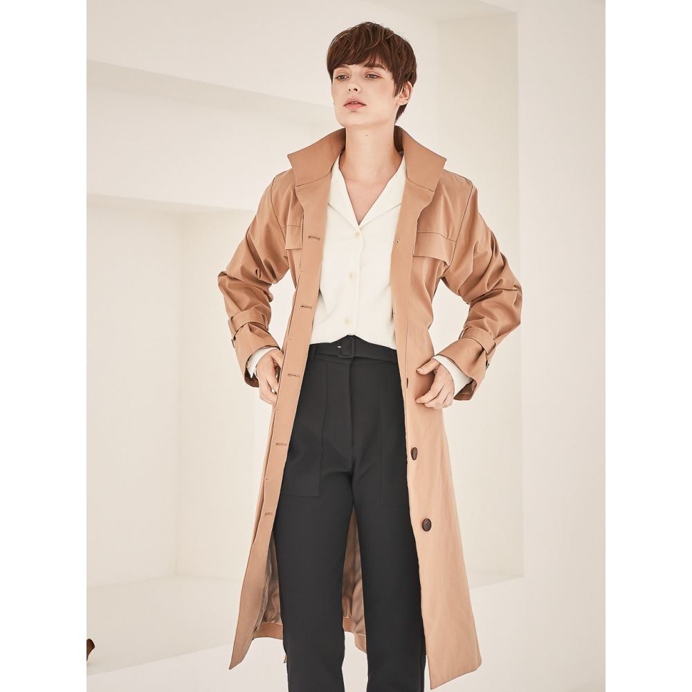 ACUDスタンドカラーシングルトレンチコート（ベージュ） 15,431円