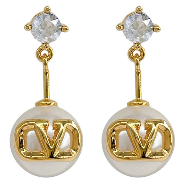 ピアス 5W2J0W80 HJY Y49 Vロゴ メタル クリスタル ゴールド クリーム VLOGO SIGNATURE PEARL EARRINGS
