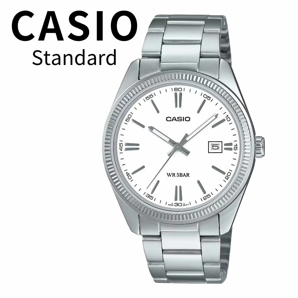 正規品 カシオ スタンダード 腕時計 メンズ 父の日 シンプル アナログ 日付表示 ステンレス 防水 ホワイト シルバー ビジネス フォーマル 男性 ギフト プレゼントに最適 ランキング お祝い