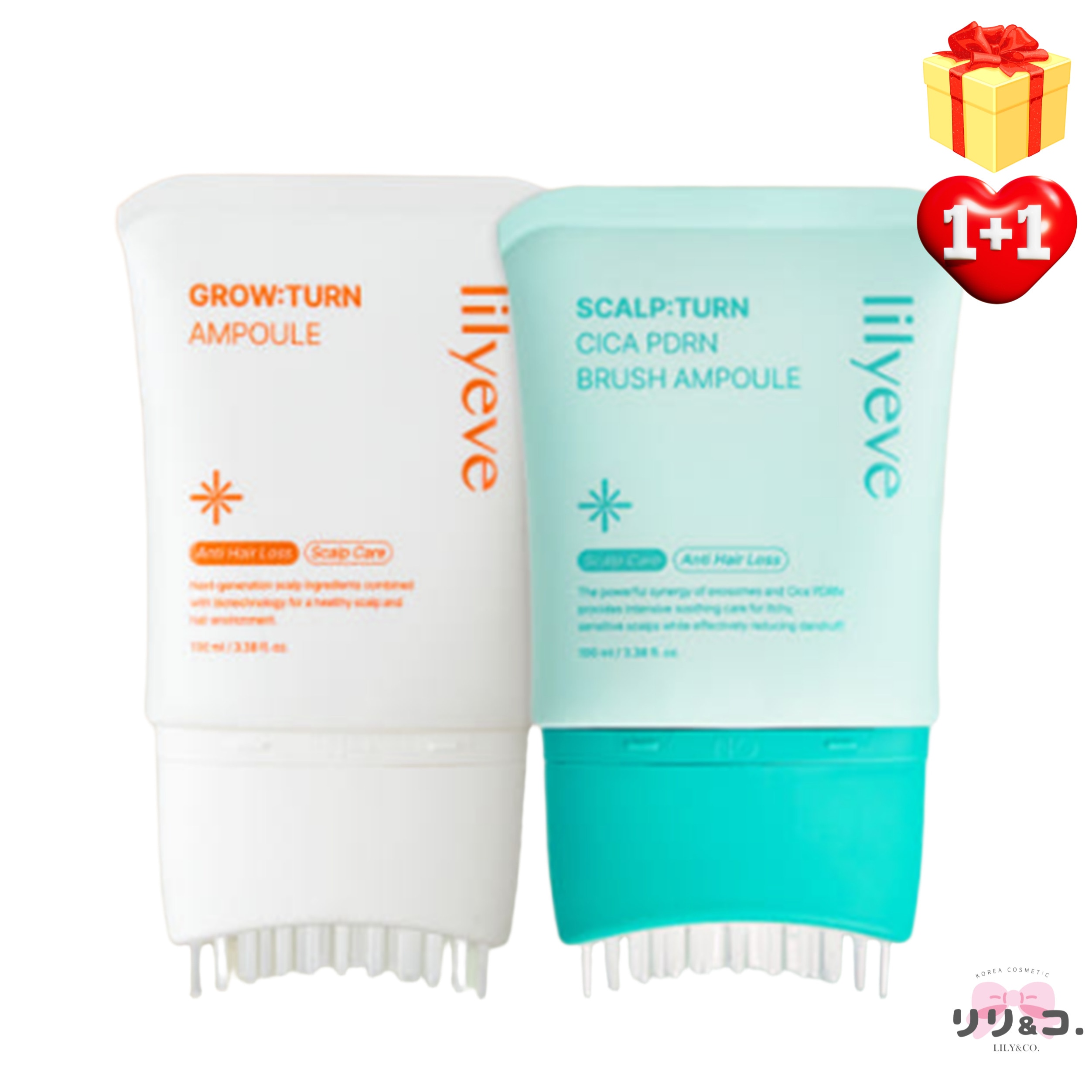 [抜け毛対策 NEW 1+1] リリーイーブ グローターン ブラシアンプル 100ml ＋リリーイーブ スカルプターン シカ PDRN アンプル 100ml 計200ml セット 韓国コスメ 脱毛 ス