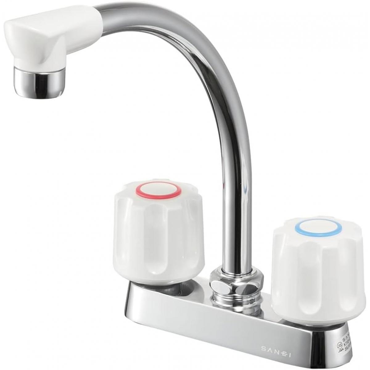 【在庫有・即納】 【訳あり品】SANEI(サンエイ) K71D-W ツーバルブ台付混合栓 ミニキッチン用 取付ピッチ102ｍｍ 上向パイプ 一般地・寒冷地 共用形