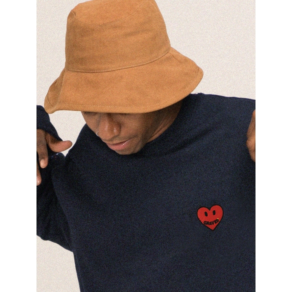 GRAVERハートスマイル刺繍マンツーマンネイビー