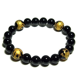 風水 四神獣金手彫りオニキス 12mm玉 オニキスブレスレット (メンズLLサイズ) 5,396円