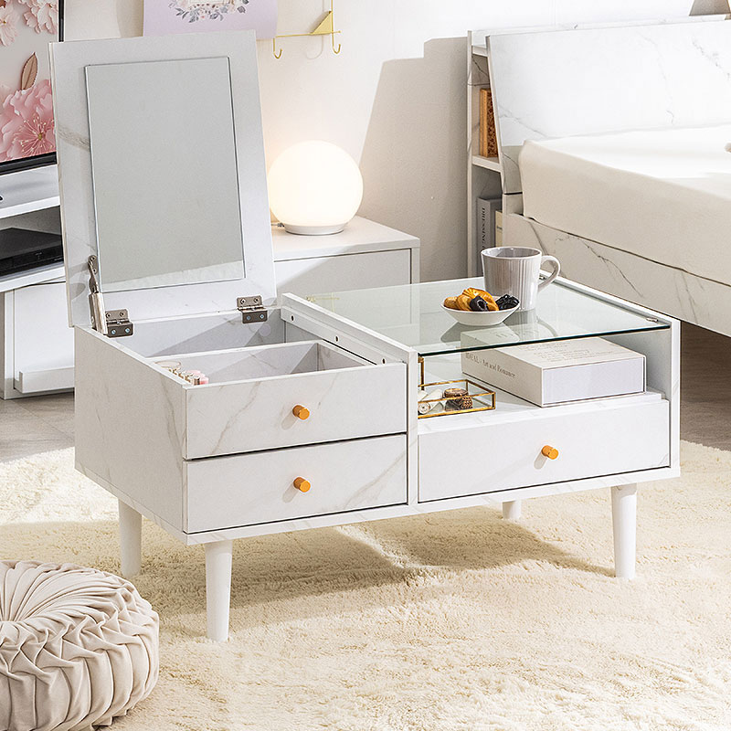 ドレッサー ドレッサーテーブル 一面ドレッサー ローテーブル テーブル メイク 化粧 コンパクト 幅80cm 大理石調 マーブル ホワイト ナチュラル 一人暮らし