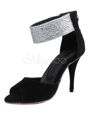 女性のための多色ピープトウサンダルラインストーンレザーハイヒール