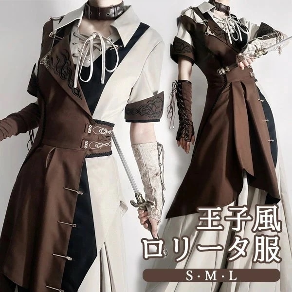 王子風ロリータ 航海士風 少年装 3点セット 中世ヨーロッパ 夏 半袖 上品 エレガント 男装 王子装 王子系 リボン フリル ゴスロリ服 レトロ風 ロリィタ ステージ服 コスチューム 仮装 コスプレ