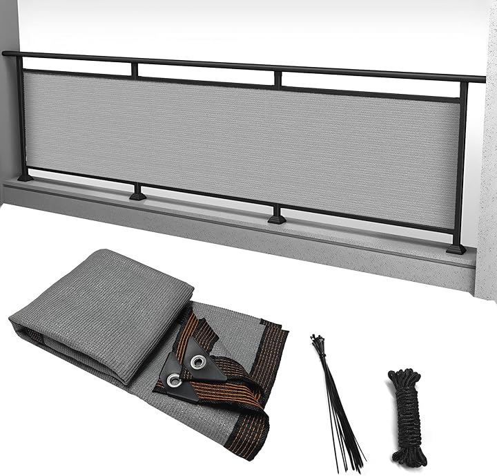 ベランダ目隠し日除けシェード 遮光ネット バルコニー マンション UVカット 50CMごとに1つのロープ穴 (グレー, 1Mx9M)