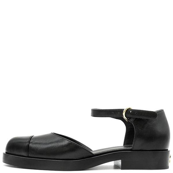 シャネル CHANEL パンプス メリージェーン シャイニーゴートスキン ブラック #36C ゴールド金具 バックストラップ フラットパンプス ココマーク Ｇ39858 【箱】【中古】