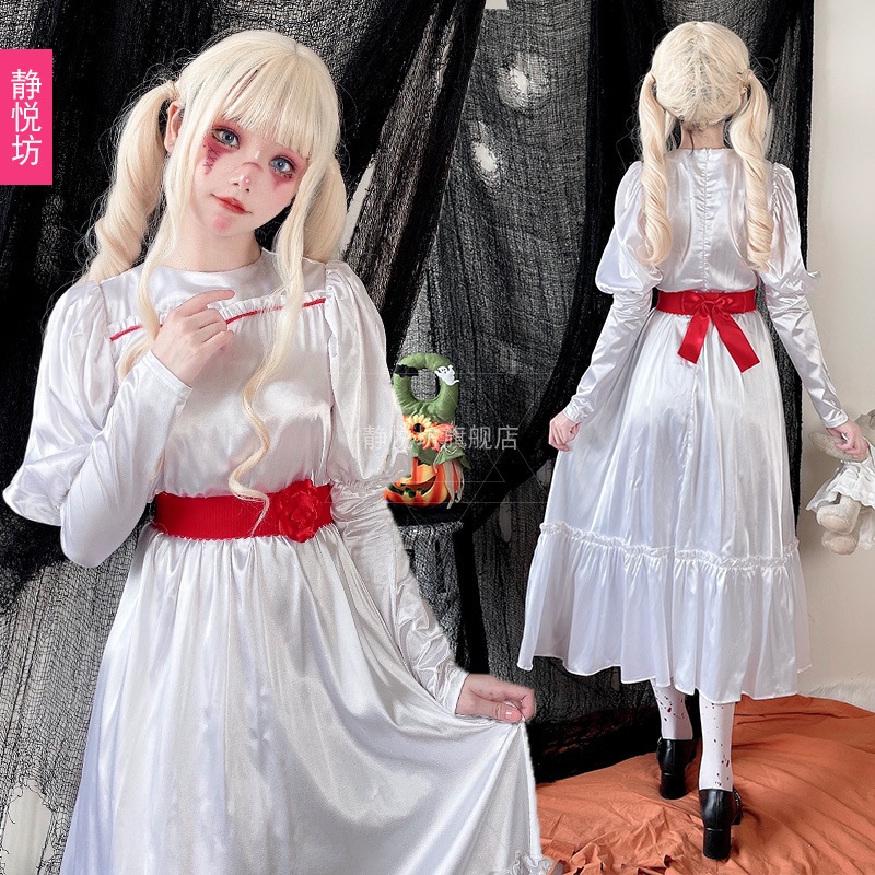 白い魔法使いのローブハロウィンの大人用コスチュームホラー人形ドレスゴースト花嫁の魔女コスチュームパーティーコスチューム