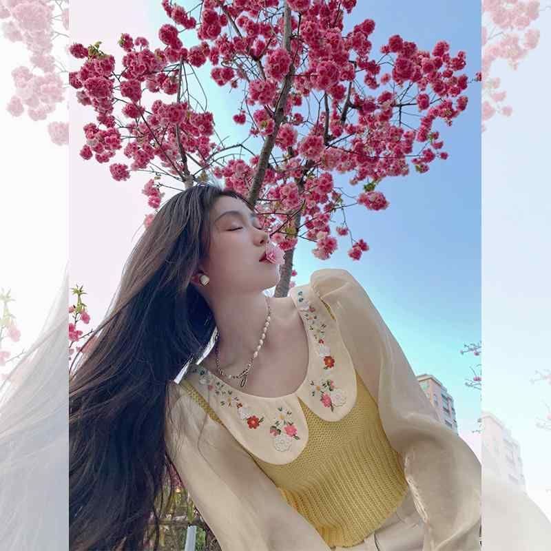 贩売促进 花柄 シャツ トップス 春秋 パフスリーブ イエロー キレイ フレンチ ドール 可愛い レディース カラー お洒落