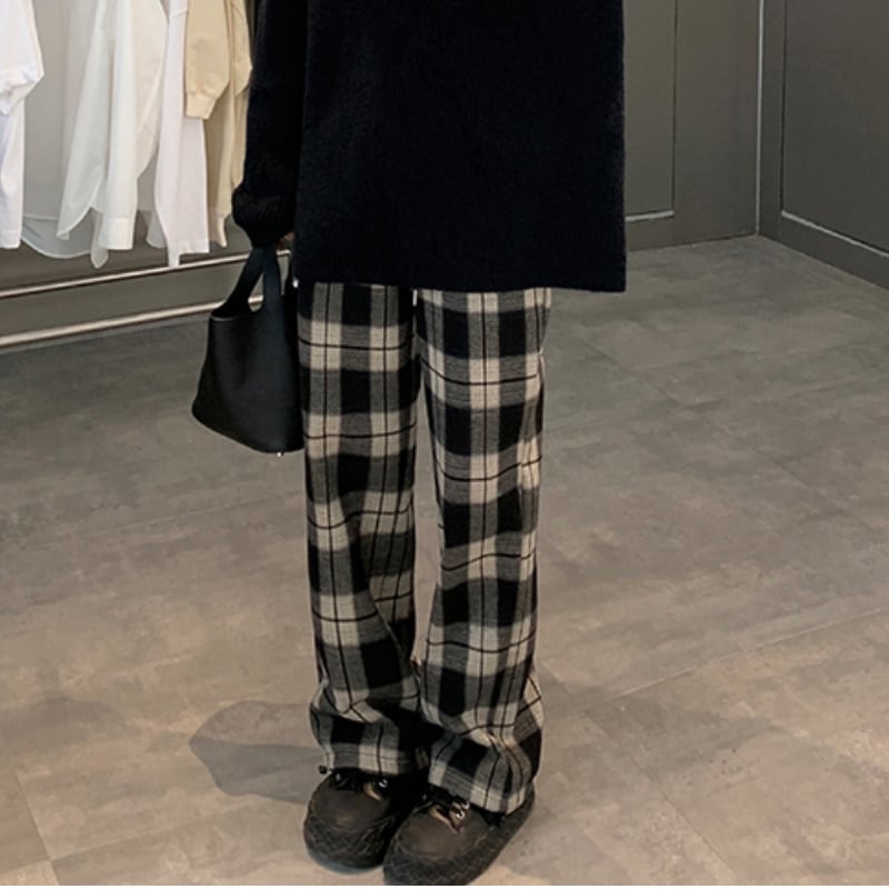 レディース ボトムス パンツ チェック柄 裏起毛 ブラック お洒落 春夏 ママ 20代 212