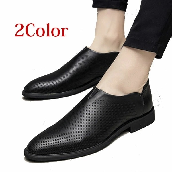 ビジネスシューズ メンズ 本革 スリッポン パンチング加工 夏 シンプル シークレットシューズ 通気性 ブラック 4cm 身長アップ