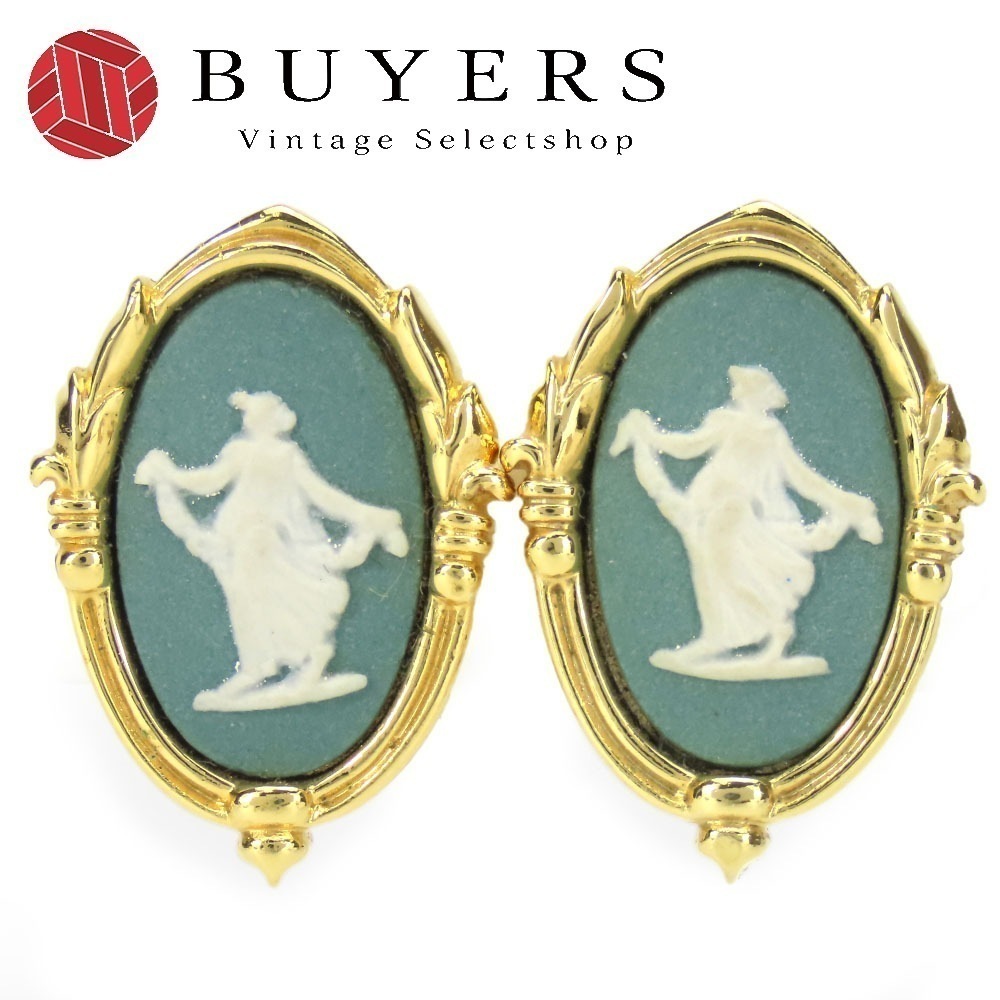 中古 イヤリング メタル 陶器 ゴールド ブルー系 ホワイト メッキ アクセサリー ジャスパー レディース 女性